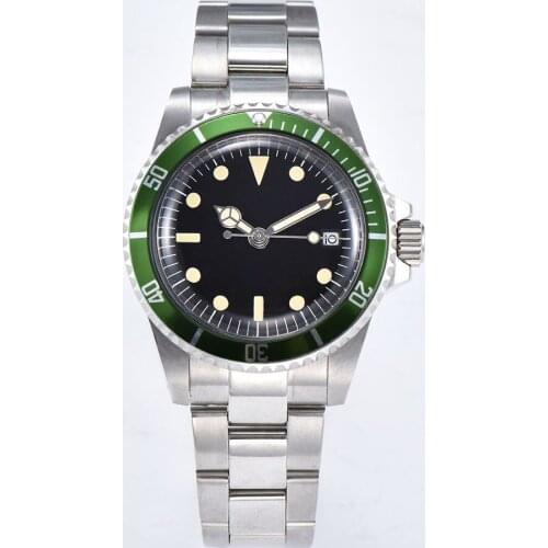 2019 40mm watch automatic steel shell movement mechanical watch luminous hand green aluminum bezel brushed bracelet 1019