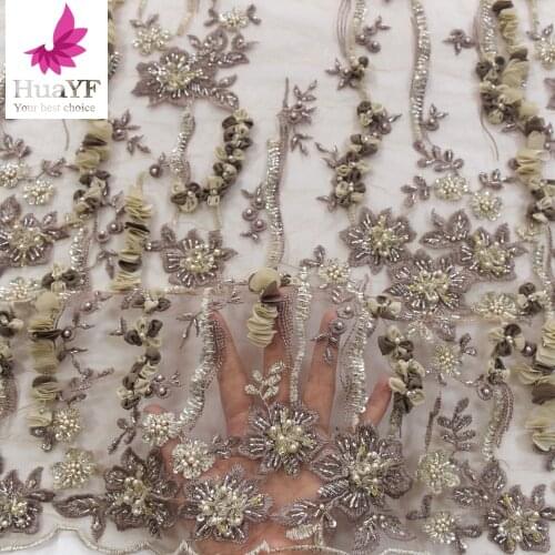 2020 European and American Embroidered heavy beading floral lace fabric tulle