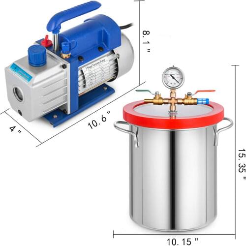 85L/Min 3CFM 3 Gallone Vakuumkammer Vakuumpumpe Epoxidharz Edelstahl Schaufel