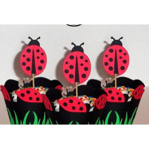 Ladybug wedding cupcake toppers birthday Food Picks toothpick Bridal baby shower Bachelorette party muffin decorations