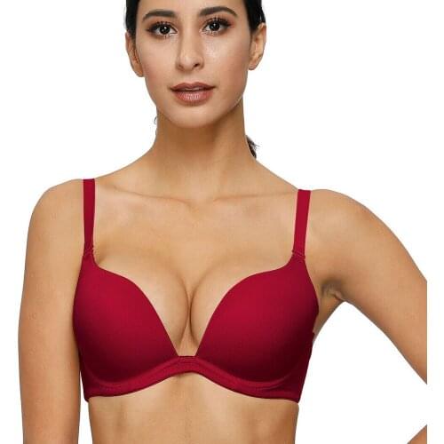 YANDW Silicone Adjusted Convertible Women Push Up Bra Low Back Wire Sexy Lingerie Deep V Bra 30 32 34 36 38 40 42 44 A B C D E