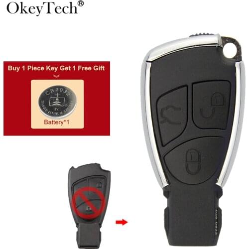 OkeyTech Modified 3 Button Remote Control Car Key Shell For Benz CLS C E S Battery Clip Replacement Case Cover Emergency Blade