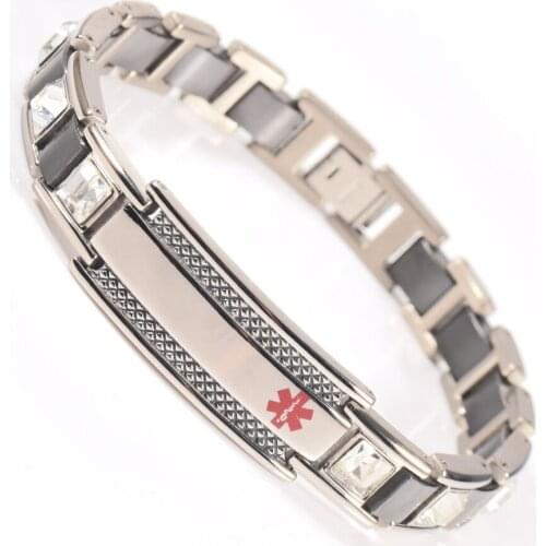 Black CZ Stone Stainless Steel Magnetic Medical Alert ID Bracelet Bangle For Men Women Couple Bracelet