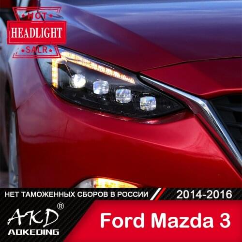 For Car Mazda 3 Head Lamp 2014-2016 Car Accessory Fog Lights Day Running Light DRL H7 LED Bi Xenon Bulb mazda3 Axela Headlights