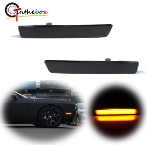 Gtinthebox Smoked Lens Amber Yellow LED Front Bumper Side Marker Lights Fender Side Marker Lights For 2015-2020 Dodge Challenger