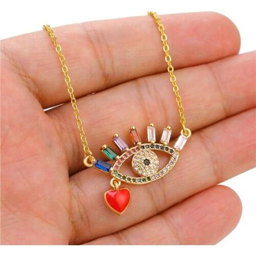 JUWANG Gold Turkish Evil Eye Necklaces For Women AAA Cubic Zirconia Greek Eye Pendant Necklaces Fashion Jewelry olho grego