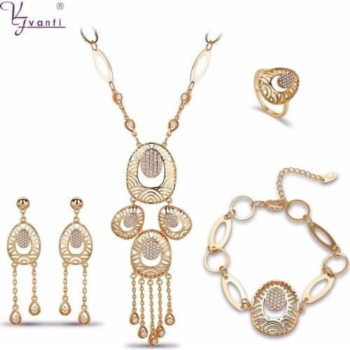 Fashion Austrian Crystal Water Drop Earrings Gold Color Classic Pendant Wedding Necklace&Earrings&ring&bracelet Jewelry Sets
