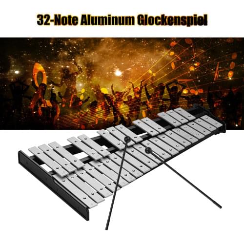 32-Note Xylophone Educational Glockenspiel Wooden Base Solid Aluminum Bars with Mallets Percussion Musical Instrument