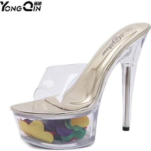 Summer new glass flowers transparent high-heeled sandals thin heels waterproof sandals shoes