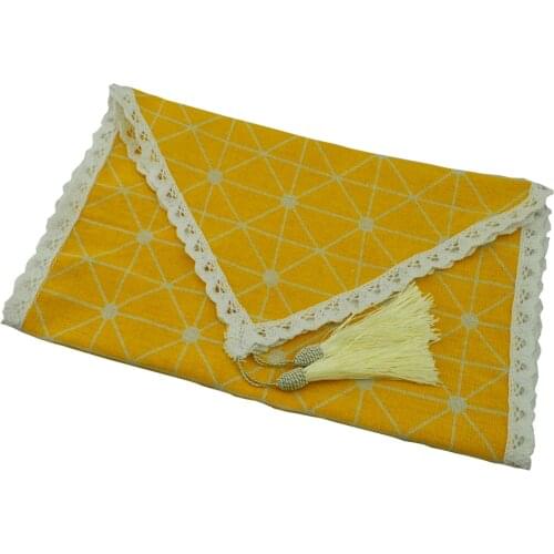 Lemon Yellow Linen Cotton Lace Tassel Table Runners Printed Lattice Home Table Runner Wedding Christmas Party Table Decorations