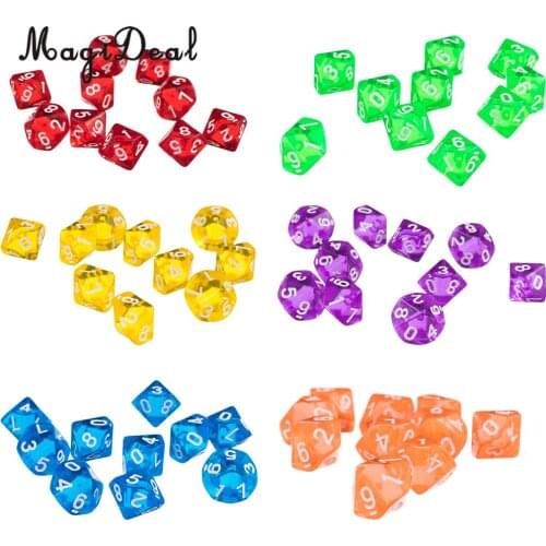 MagiDeal 10Pcs/Lot D10 Ten Sided Gem Dice For RPG Dungeons & Dragons Party Club Pub Friends Playing Games Funny Toys 6Colors