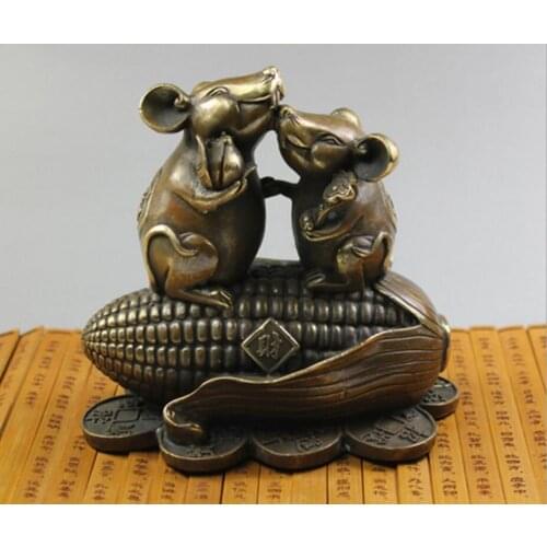 Factory direct copper ornaments Lucky animal head real pure Brass zodiac Rat lovers keepsake brass mice money mouse sculpture