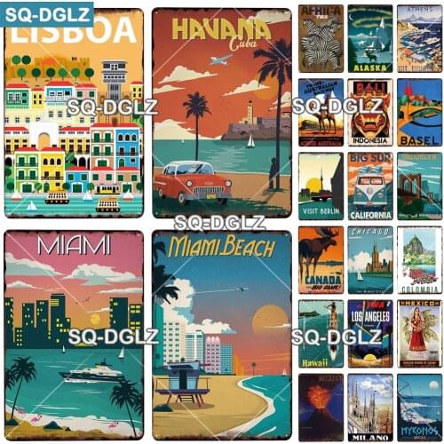 Beach City Metal Sign Vintage Plaque Plate Decor For Pub Bar Wall Decor Tin Sign HAVANA/MIAMI/California Poster Gift