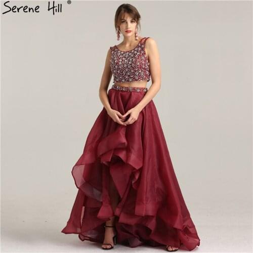 Two-Piece Fashion Sexy A-Line 2020 Evening Dress Sleeveless Diamond Tulle Formal Evening Dress Real Photo LA6259