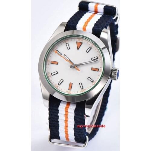 Polished 40mm parnis white dial sapphire glass 316L steel automatic mens watch