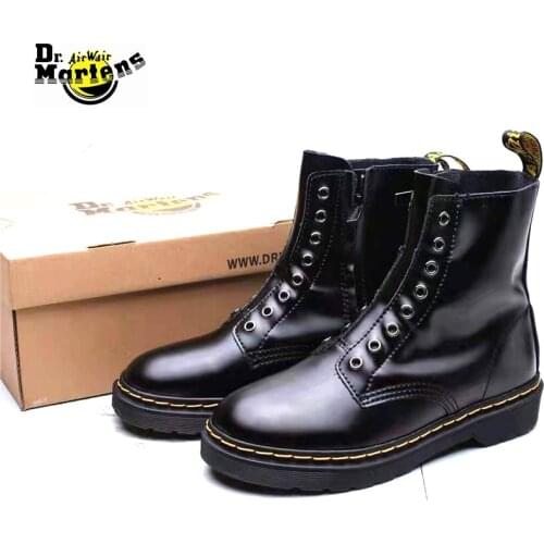 Original Dr.Martens Men and Women Laceless Side Zipper 8 Eyes Doc Martin Boots Unisex Durable None-Slip Walking Casual Shoes