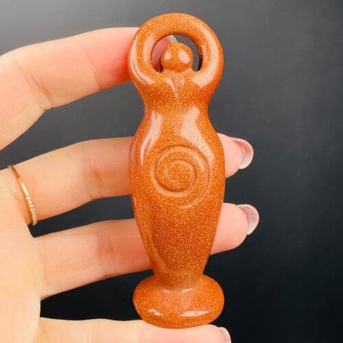 Natural Hand Carved Golden Sand Crystal Goddess Statue Figurines Pendant Crafts For Gifts