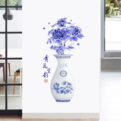New 5D blue and white porcelain sticker PVC removable waterproof DIY sticker TV backdrop decorative painting creative wallpaper