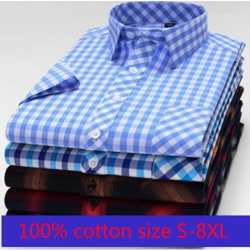 New Arrival Fashion Suepr Large Summer 100% Cotton Plaid Short Sleeve Men Shirts Casual Shirt Plus Size S-2XL3XL4XL5XL6XL7XL8XL