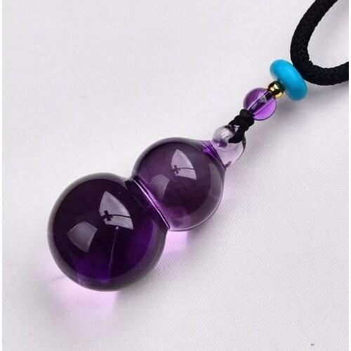 Wholesale Purple Gourd Natural Crystal Pendant Rope Chain Necklace Lucky for Women Men Blessing Crystal Fashion Jewelry