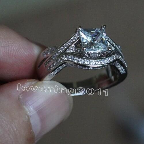 Wholesale Cool luxury Jewelry 10KT White Gold Filled Princess Cut AAA Cubic Zirconia Wedding Women Bridal Ring for Lover Gift