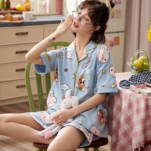 Cotton Pajamas For Women Short Sleeve Cute Pajama Plus Size M-XXL Summer Casual Outfits Night Suit Sleepwear Woman Homewear Pjs