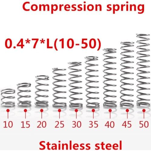50pcs/lot 0.4*7*10/15/20/25/30/35/40/45/50mm spring 0.4mm stainless steel Micro small Compression spring