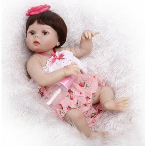 57cm Realistic Full Silicone Baby Girl with Glued Wig Hair Kids Gift Silicone Reborn Baby Dolls Baby Girl Birthday Gift