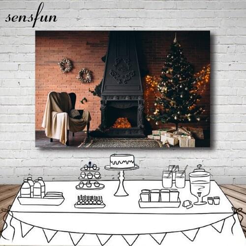 Sensfun Merry Christmas Party Backdrop For Photo Studio Firework Christmas Tree Chair Gift Photography Backgrounds Custom