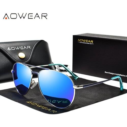 AOWEAR Brand Designer Aviation Sunglasses Men Polarized Mirror Driving Sun Glasses for Man Women Outdoor Goggles Retro Eyewear