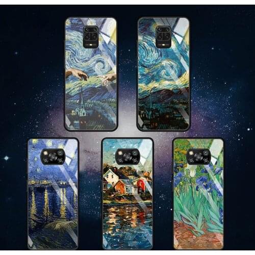 Glass Case for Xiaomi Redmi Note 9S 10 8 Pro 9 9C 9T Poco X3 NFC 11 10T Lite 5G Movil Luxury Smartphone Cover Van Gogh Sunflower