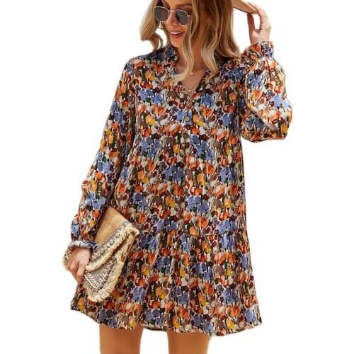2021 Leisure Vacation Loose Skirt High-Quality Hot-Selling Printed Long-Sleeved Autumn And Winter New Product Dress