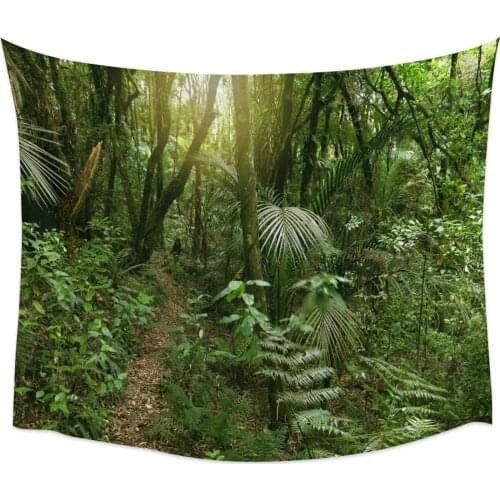 Tropical Jungle Green Leaves Woods Tapestry Wall Hanging Picnic Yoga Mat Living Room Bedroom Wall Decoration