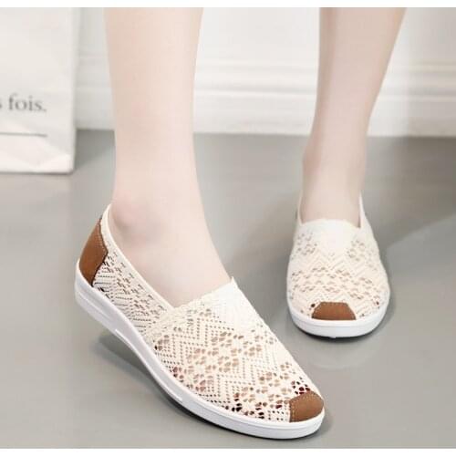 2021 Summer Single Shoes Woman Cloth Female Net Face Soft Sole Nurse Mother Breathable Wild Fisherman Flats Shoes Lace Loafers