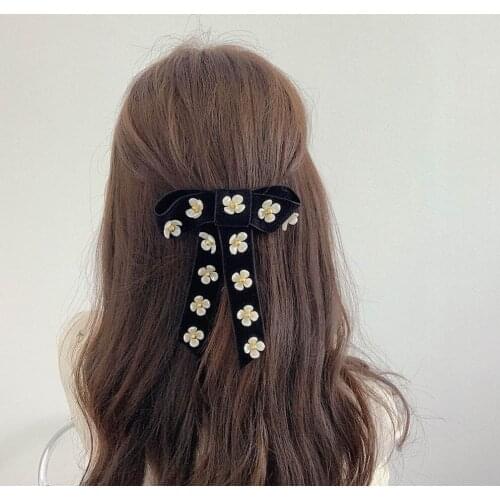 Camellia Velvet Bow Hairpin Ins Style Girl Simple Niche Temperament Long Back Head Clip Sweet Hair Accessories barette cheveux