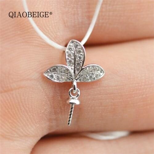 QIAOBEIGE S925 Sterling Silver Simple NICE Leaf Pearl Pendant Fittings Women DIY Pearl Pendant Components Silver Color 3pcs
