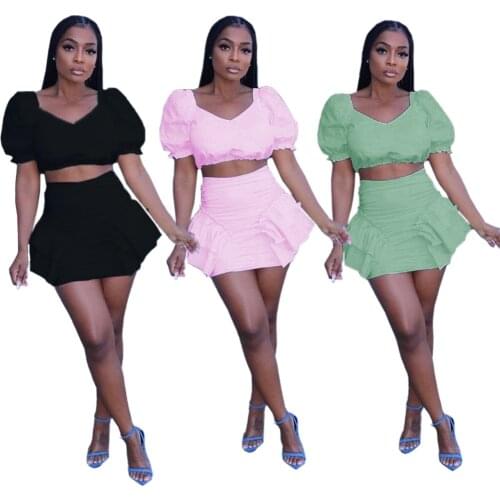 Pleat Women V Neck Tops With Skirts Women Sexy Dresses Sets