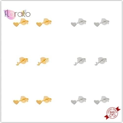 925 Sterling Silver Love Heart Star and Moon Earrings Simple INS Tiny Stud Earrings for Women Korean Minimalism Office Jewelry