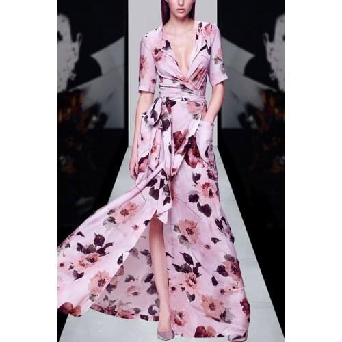 See Orange 2017 Pretty Print Long Dress Tunic Vestidos Summer Dress Sexy Deep V-Neck Womens Vintage Chiffon Party Drees