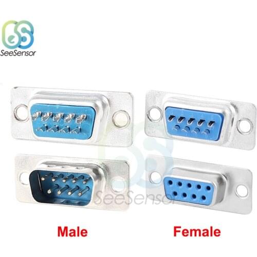 10Pcs DB9 RS232 Serial Port Connector VGA 9 Pin Female 2 Rows Solder Type Plug D-SUB Male Plug Socket Connector