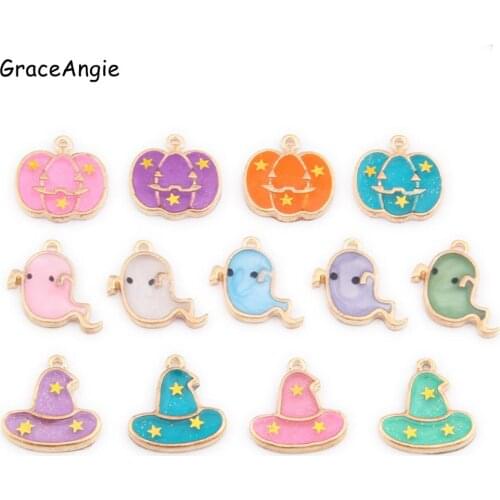 10PCS Enamel Charms Pendant Pumpkin Halloween Hat Ghost Necklace Jewelry Findings Handmade Necklace Collar DIY Anklet Keychain