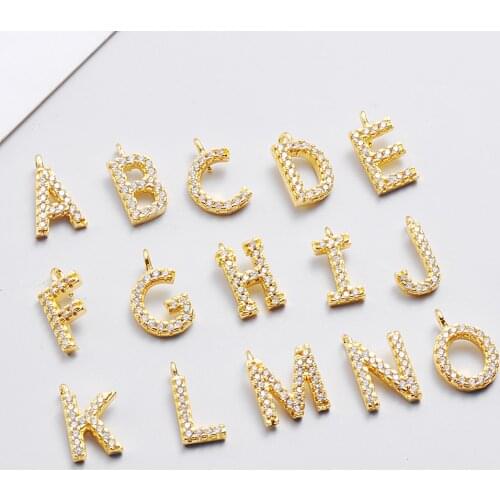 10Pcs/lot Zircon Alphabet Pendants Gold Silver Color Copper A-Z Letter Pendant For Women Bracelet Necklace Earring Making