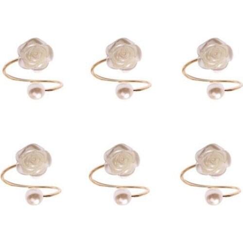 6Pcs Napkin Ring White Flowers Napkin Ring Hotel Beautiful Napkin Buckle Wedding Tabletop Decorations Napkin Ring
