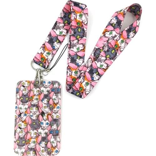 Hairless Sphynx Cat Fashion Lanyard ID Badge Holder Bus Pass Case Cover Slip Bank Credit Card Holder Strap Card Holder