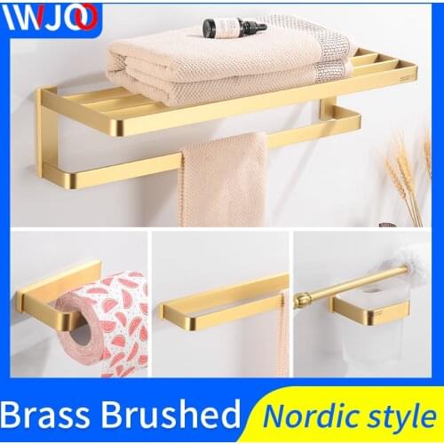 Bathroom Towel Holder Gold Brass Towel Rack Hanging Holder Wall Mounted Towel Bar Robe Hooks Toilet Paper Holder Bathroom Shelf