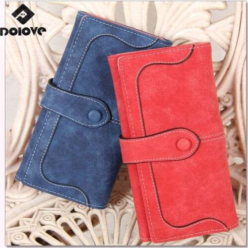DOLOV Retro matte Europe and South Korea fashion wallet ladies long card number of wallet students hand bag splicing