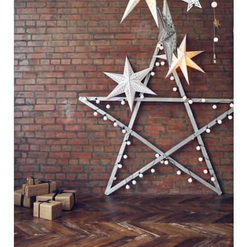 FOTOKEEN Brick Wall Background Five-pointed star Decorations Baby Child Portrait Christmas gifts Photo Backdrops vinyl