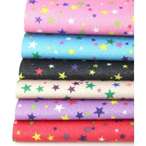 20X30cm Glitter Star Synthetic Leather Sequins Fabric Printed Faux Synthetic Leather For Hair Bows Bag DIY Decoration Craft