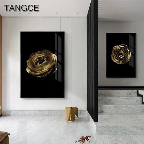Nordic Flower Picture Home Decor Abstract Golden Black Luxury Canvas Painting Wall Art Posters N Prints for Living Room Bedroom