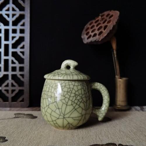 Coffee Mug Teacups with Lid 8.5oz Porcelain Milk Cup Ceramic Chinese Celadons Microwave and Dishwasher Safe